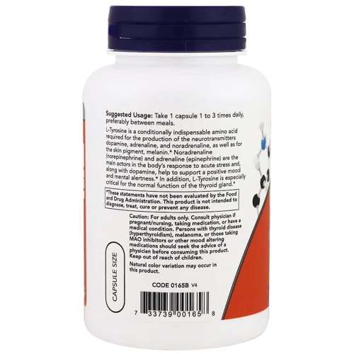 Now Foods L-Tyrosine, Extra Strength, 750 mg, 90 Veg Capsules (NOW-00165): Форма випуску капсули