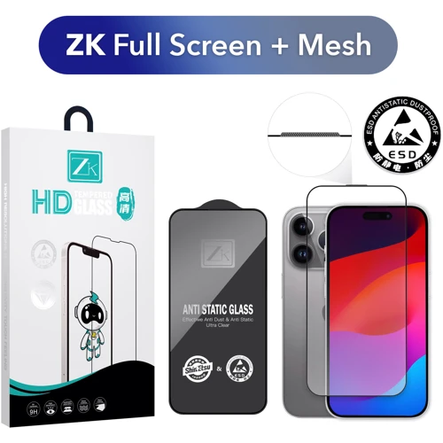 Захисне скло для iPhone ZK Premium Tempered Glass Full Screen Anti Static Black для iPhone 15 Pro: Тип захисту екрана на екран