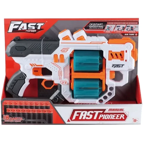 Іграшковий пістолет Fast Pioneer Manual з подвійним барабаном та м'якими патронами 18 шт. (BH704)