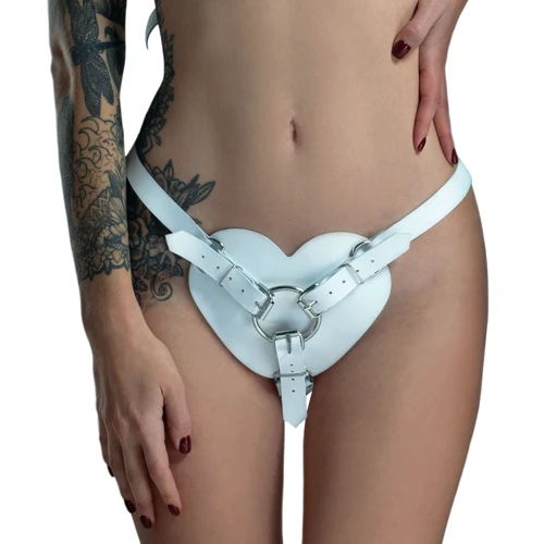 Трусики Сердце для страпона из натуральной кожи Feral Feelings - Hearts Strap-on Belt White