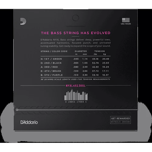 Струна для гитар Струны для бас-гитары D"ADDARIO NYXL45130SL: Назначение Для бас-гитары