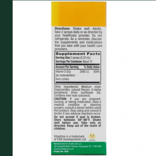 Country Life Vitamin D3 2000 IU Вітамін Д3 спрей зі смаком полуниці 24 мл: Тип Витамин D