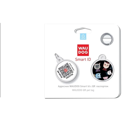 Адресник металевий WAUDOG Smart ID з QR паспортом малюнок Коти 25 мм (0625-0216: Тип Аксессуары к ошейникам