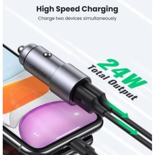 Зарядное устройство Ugreen Car Charger USB+USB-C CD130 24W 2.4A Gray (50592): Сила тока 2.4А и более