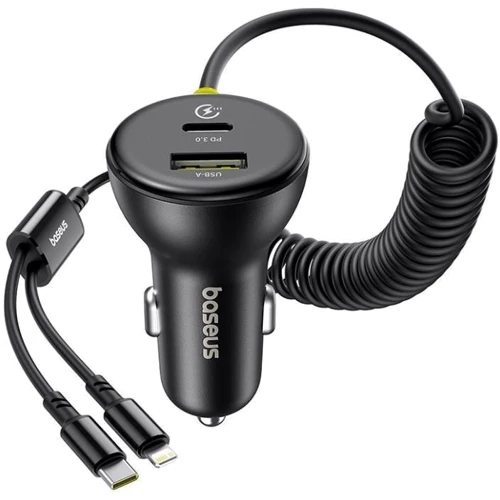Зарядное устройство Baseus Car Charger USB+USB-C Circular 60W with USB-C+Lightning Cable Black (C00035902121-01): Сила тока 2.4А и более