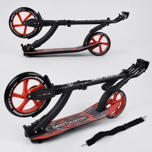 Самокат двоколісний Best Scooter з PU колесами, амортизатором, широким кермом, затискачем для керма Black / Red (100068): Тип коліс литі