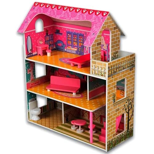 Триповерховий дерев'яний будиночок з меблями (TX1055)