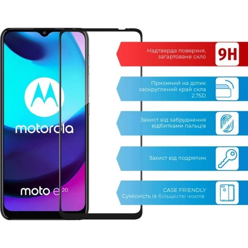 Аксессуар для смартфона ACCLAB Tempered Glass Full Glue Black for Motorola Moto E20: Тип защитное стекло