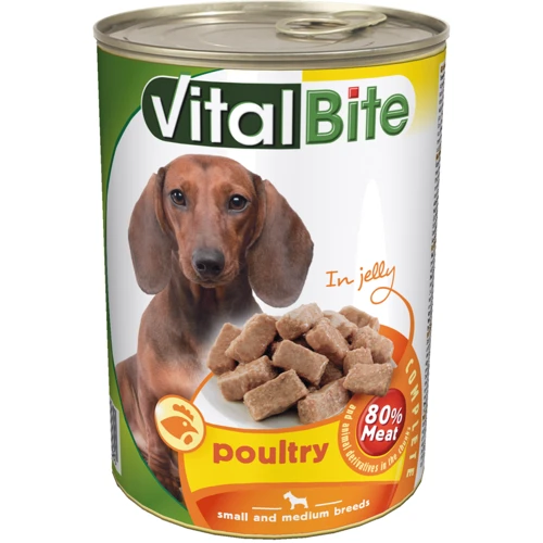Вологий корм VitalBite для маленьких і середніх собак з птахом в желе 415 г (5999546174380)