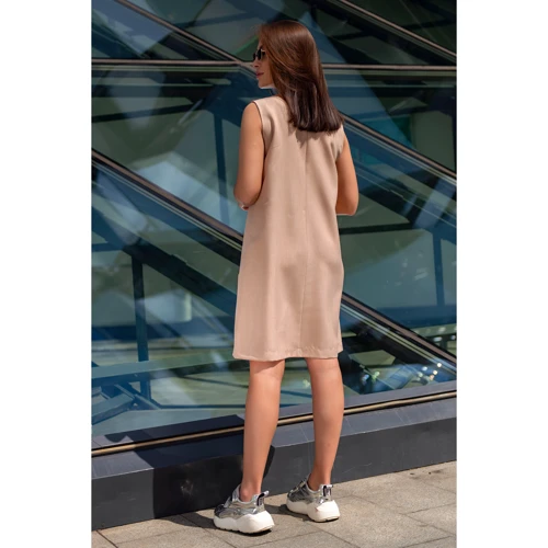 Сарафан FLFashion Сандра ФСС 3081 48 бежевый повседневный до середины бедра: Состав Лен