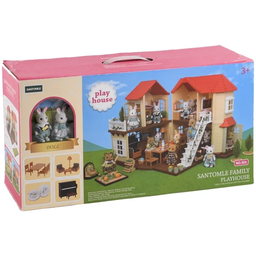 Домик для кукол Счастливая семья: подсветка, 2 фигурки, мебель (S 01): Производитель Noname