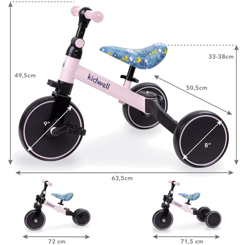 Беговел-велосипед Kidwell 3в1 PICO Flower (3943): Колеса безвоздушные