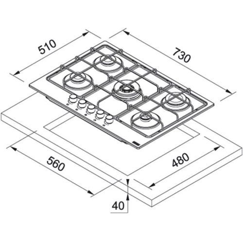 Варочная поверхность Franke FHSM 755 4G DC ON E (106.0670.111): Размеры для встраивания 56х48 cм