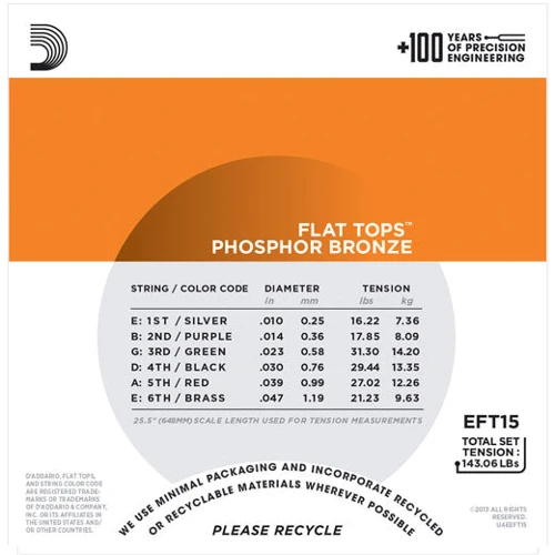 Струна для гітар Струны D`ADDARIO EFT15 FLAT TOPS EXTRA LIGHT 10-47: Тип Комплект струн