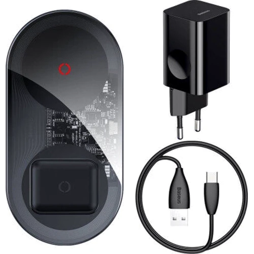 Зарядное устройство Baseus Dual Wireless Charger Turbo Edition Transparent Black 24W (TZWXJK-B01) for Smartphones and Pods