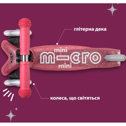 Самокат Micro серии Mini Deluxe Fairy Glitter LED Розовый (MMD208): Материал колес полиуретан