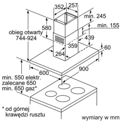 Вытяжка Siemens LF98BF542: Тип монтажа Настенный