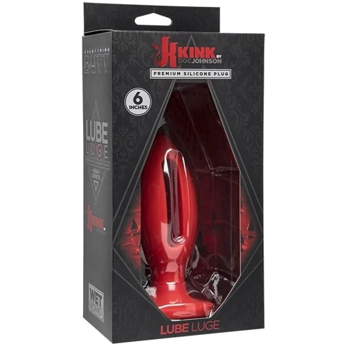 Силиконовая анальная пробка Doc Johnson Kink Lube Luge Premium Silicone Plug 6", 14х5 см, красный
