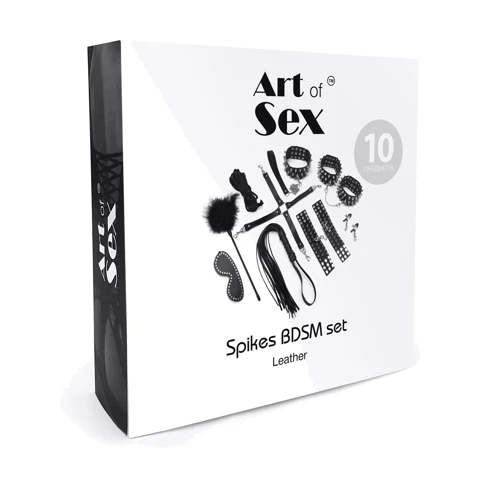 Набор Art of Sex - Spikes BDSM Set Leather, 10 предметов, натуральная кожа, черный