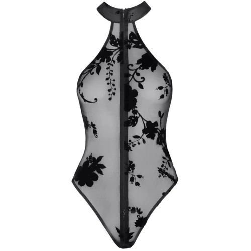 Боди Noir Handmade F314 Ego flocked mesh halter bodysuit Black, M