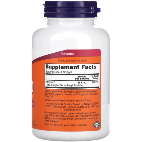 NOW Foods Vitamin E-400 DA 100 soft gel Вітамін Е-400: Тип вітамін E