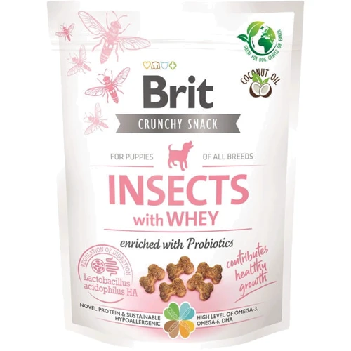 Лакомства для щенков Brit Care Dog Crunchy Cracker Puppy Insects with Whey для роста, насекомые, сыворотка и пробиотики 200г (8595602551514)