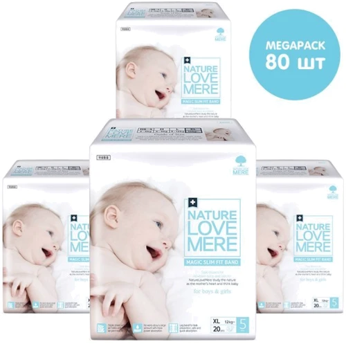 Дитячі підгузники Nature Love Mere Magic Slim Fit XL (12+ кг), 80 шт (8809778293759)