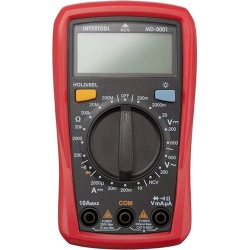 Мультиметр цифровой Intertool MD-0001: Постоянный ток 10 А, 200 мА, 20 мА, 2000 мкА