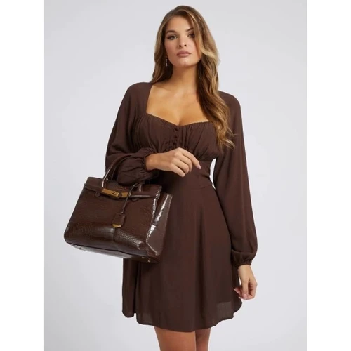 Сумка жіноча GUESS ENISA HIGH SOCIETY SATCHEL коричнева (HWCB8421060-BRO): Стать Женский