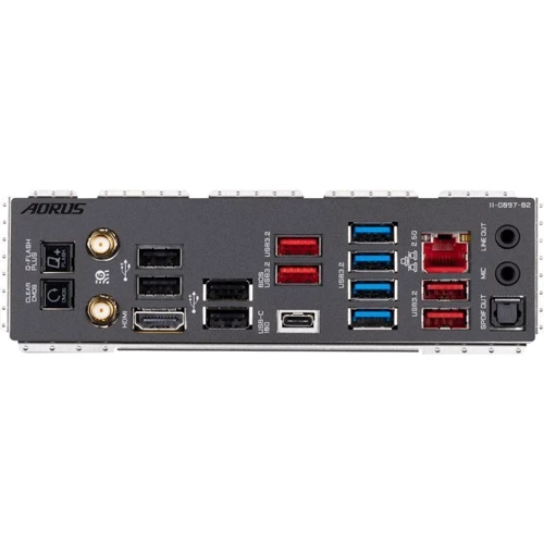 GIGABYTE B650E AORUS MASTER: Разъемы на задней панели USB Type-C, USB 3.2 Gen 1, USB 2.0, HDMI, Ethernet RJ-45