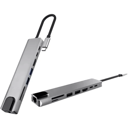 Адаптер XOKO USB-C to RJ45+HDMI+2xUSB3.0+TF+SD+PD+USB-C (XK-AC550-SL): Колір серебристый