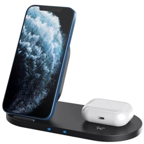 Зарядное устройство Canyon Wireless Charger WS-202 2in1 QI 15W Black (CNS-WCS202B) for iPhone and Apple AirPods: Кабель в комплекте встроенный