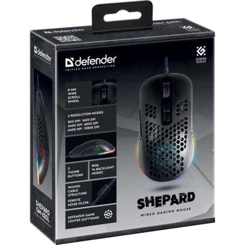 Мышь Defender Shepard GM-620L RGB USB Black (52620): Максимальное разрешение сенсора, dpi 12800
