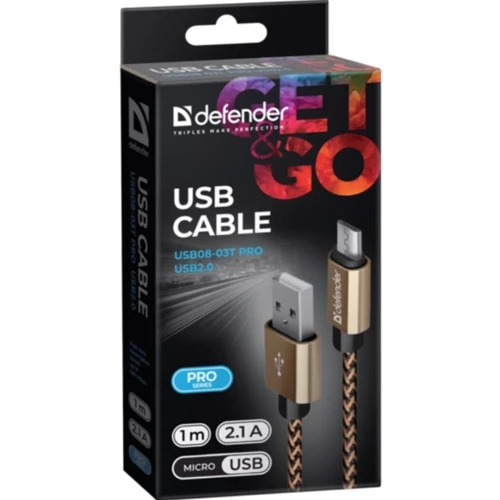 Кабель Defender USB Cable to microUSB 1m Golden (87800): Длина 1 м