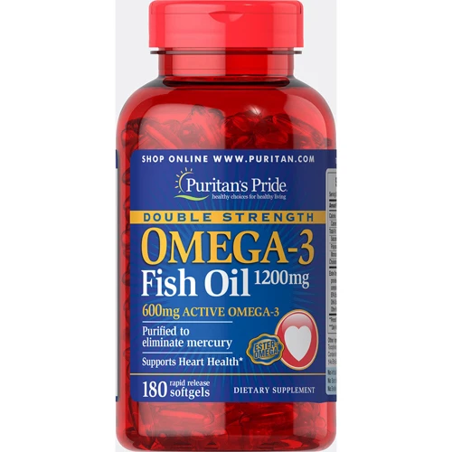 Puritan's Pride Double Strength Omega-3 Fish Oil 1200 mg/600 mg Omega-3 180 Softgels