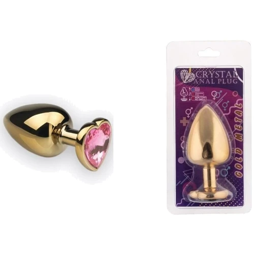 Анальная пробка, Gold Heart Pink Topaz, L