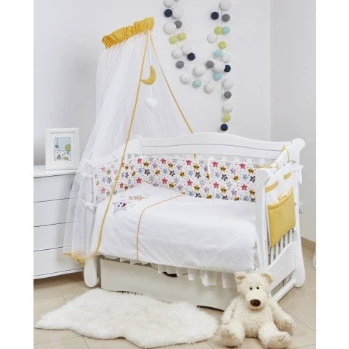 Постільний комплект 8 ел. Twins 3D Funny Stars (бампер мембрана) 4079-S-003, yellow, жовтий