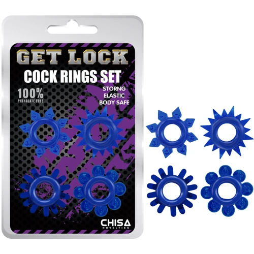 Набор из 4 эрекционных колец Chisa Get Lock Cock Rings Set Blue