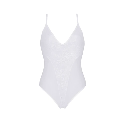 Боди Passion Ursula Body white S/M, с ажурным декором и открытым шагом