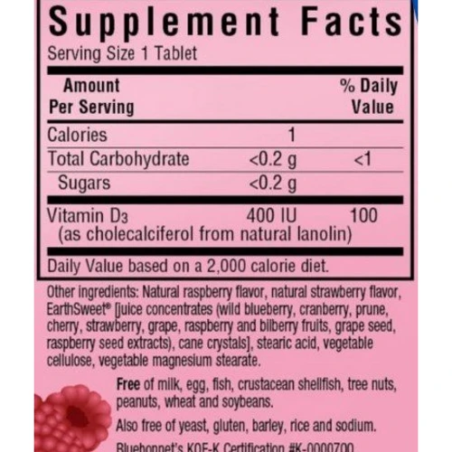 Bluebonnet Nutrition Vitamin D3 400IU Earth Sweet Chewables Natural Rasberry flavor Вітамін Д3 90 жувальних таблеток: Форма випуску таблетки жувальні