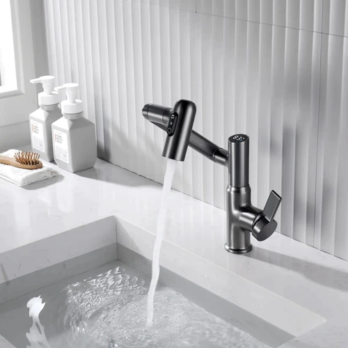 Смеситель для раковины Lefton Single-Hole Rotatable Faucet with Temperature Display-BF2204 Grey
