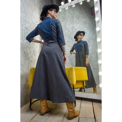 Сукня FLFashion Френсіс УПФ 3002 44 темно-сіре повсякденне подовжене міді: Склад поліестер, льон