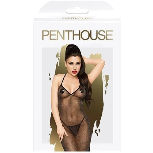 Платье в пол с люрексовой ниткой и стрингами Penthouse - Love on Fire Black L/XL