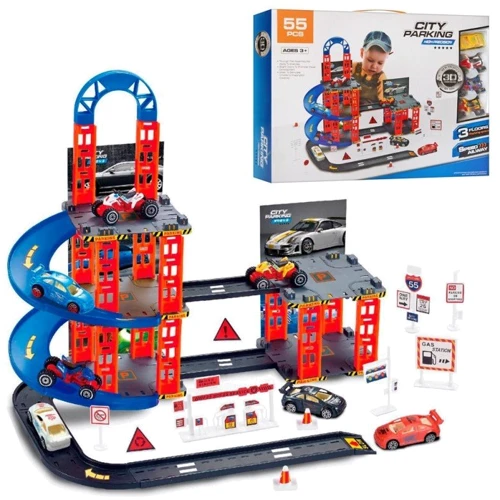 Гараж 3-этажный, 55 деталей, транспорт, дорожные знаки (0908-12A)