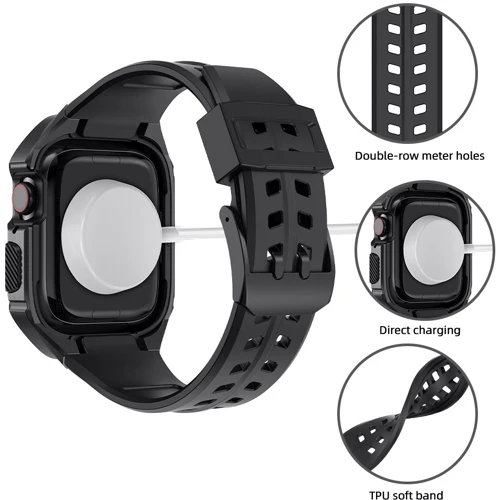 Аксессуар для Watch Rubber TPU with Stainless Steel Case Black (FLS181115) for Apple Watch 44/45/49mm Ultra: Тип аксессуара ремешок