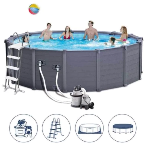 Бассейн Intex каркасный 478-124 см (26384) (16805 л фильтр-насос, лестница, подстилка, тент, в коробке)