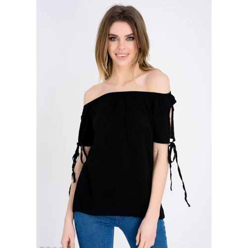 Блуза ISSA PLUS 5218 42 черная с коротким рукавом