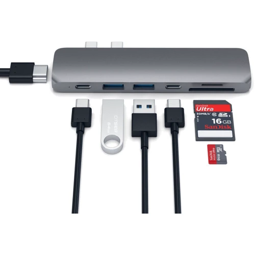 Адаптер Satechi Adapter USB-C to Dual USB-C+2xUSB3.0+micro SD+SD+HDMI Space Grey (ST-CMBPM): Додаткові роз'єми SD+TF Card, HDMI, USB OTG, USB-C