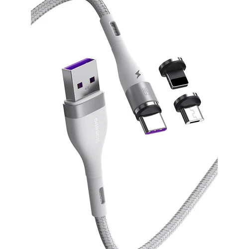 Кабель Baseus USB Cable to Lightning/microUSB/USB-C Zinc magnetic Safe Fast Charging Data 1m White (CA1T3-B02) фото 3
