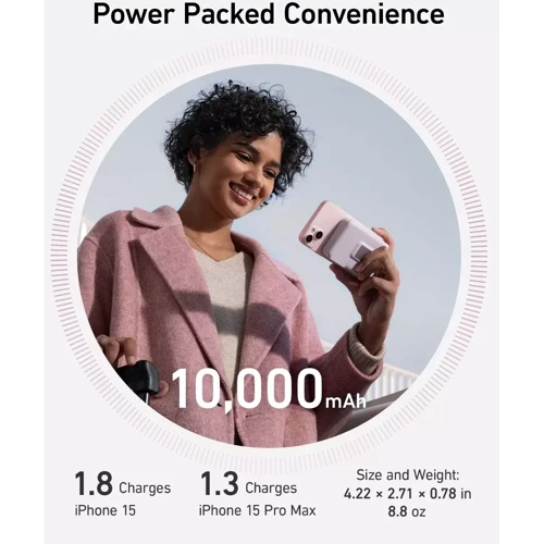 Внешний аккумулятор Anker Powerbank 10000 mAh MagGo 15W Purple: Особенности С дисплеем, Поддержка MagSafe